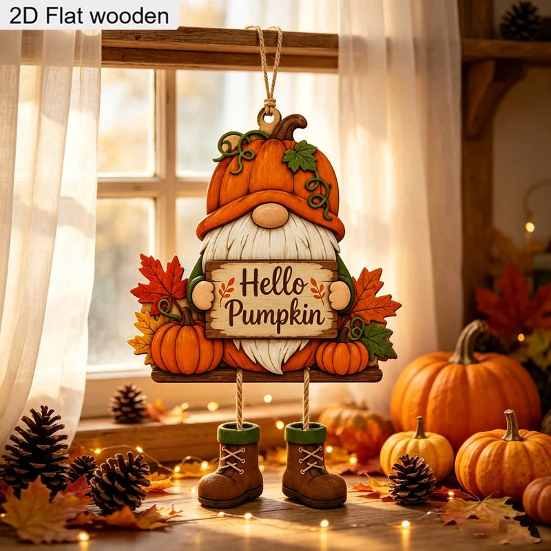Pumpkin Maple Leaf Dwarf 2D Wooden Hanging Sign – Farmhouse Fall Harvest Wall & Front Door Decor for Autumn, Thanksgiving & Holiday Gifts
