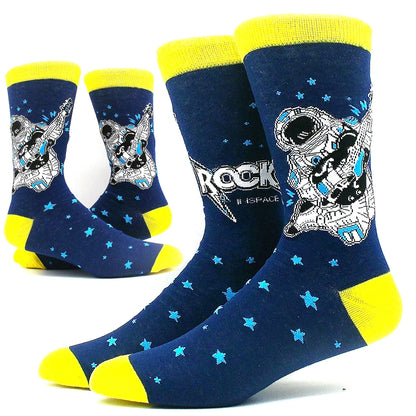Funny Colorful Hip Hop Socks – Combed Cotton Animal, Astronaut & Geometric Print Socks for Men & Women, Business Dress Wear