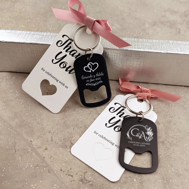 50–100PCS Personalized Engraved Keychain Bottle Openers – Custom Wedding Favors & Guest Gifts with Card for Weddings, Baptisms & Parties