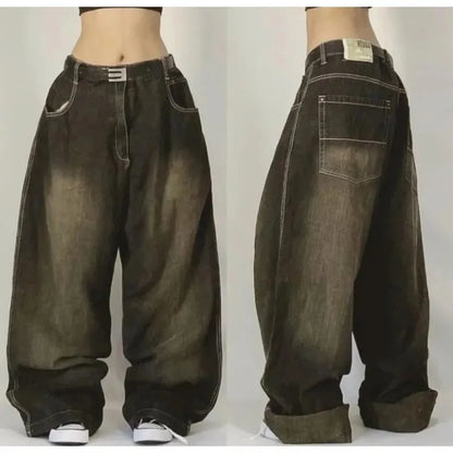 Unisex Washed Baggy Jeans – Y2K Vintage High-Waist Wide-Leg Denim Pants for Men & Women Streetwear