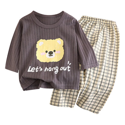 Conjunto de Pijama de Algodón para Niños – Pijama de Manga Larga y Pantalones para Verano en Casa y Habitaciones con Aire Acondicionado