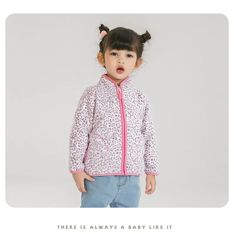 Girls Heart Print Fleece Jacket 2-8T, Cute Thick Winter Coat with Zipper, Warm Baby and Toddler Outerwear for Cold Weather