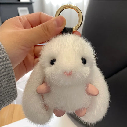 ZAKOL 15CM Fluffy Rabbit Fur Pompon Keychain – Soft Cute Bunny Plush Key Ring & Bag Charm, Adorable Gift Accessory for Girls