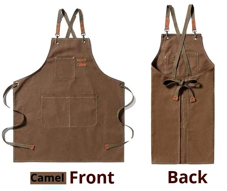 Delantal de trabajo de lona – Delantal de chef ajustable para cocina, barbacoa, restaurante y taller