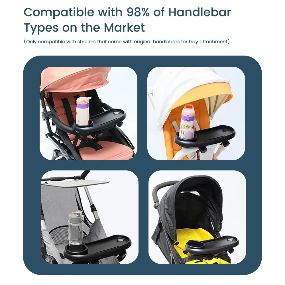 Bandeja Universal 3 en 1 para Cochecito – Organizador Ajustable con Portavasos y Soporte para Teléfono Compatible con la Mayoría de los Cochecitos de Bebé