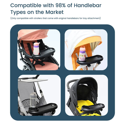 Bandeja Universal 3 en 1 para Cochecito – Organizador Ajustable con Portavasos y Soporte para Teléfono Compatible con la Mayoría de los Cochecitos de Bebé