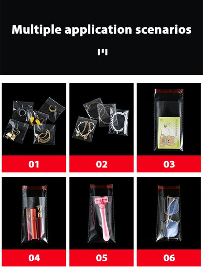 100 sacs auto-adhésifs transparents en OPP – Sachets d'emballage en plastique refermables pour vêtements, bijoux, biscuits, bonbons et emballage cadeau