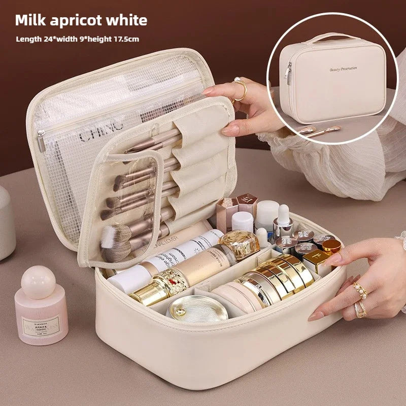 Bolsa de cosméticos de gran capacidad para mujer – Organizador de maquillaje de lujo portátil, neceser de viaje para productos esenciales de belleza, cuidado de la piel, cosméticos y accesorios personales