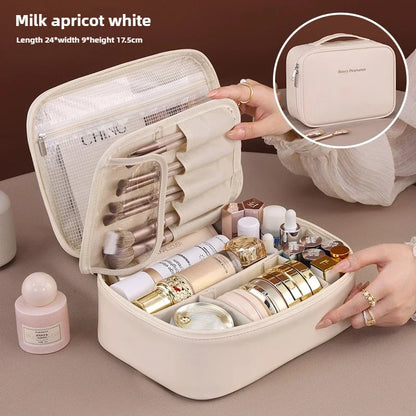 Bolsa de cosméticos de gran capacidad para mujer – Organizador de maquillaje de lujo portátil, neceser de viaje para productos esenciales de belleza, cuidado de la piel, cosméticos y accesorios personales