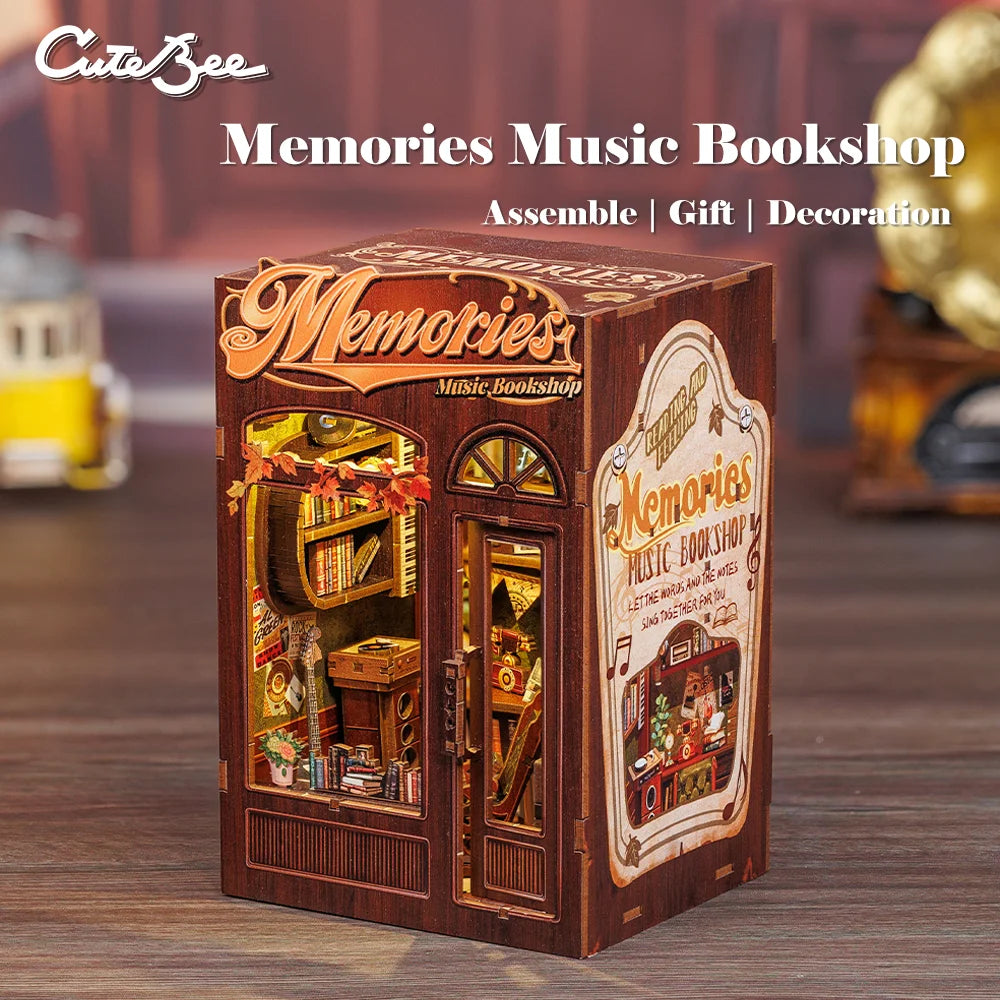 CUTEBEE Kit DIY de Rincón de Libro con Luces LED – Modelo de Estantería en Miniatura de Madera de Búho y Decoración