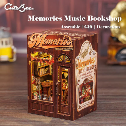 CUTEBEE Kit DIY de Rincón de Libro con Luces LED – Modelo de Estantería en Miniatura de Madera de Búho y Decoración