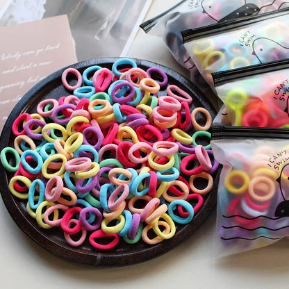 100PCS Kids Elastic Hair Bands – 2CM Nylon Hair Ties for Girls & Babies | Colorful Stretch Hair Accessories for Children