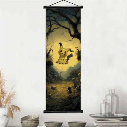 Pokémon Gengar, Squirtle y Mimikyu Noche Estrellada – Lienzo Decorativo Enrollable para Pared – Regalo para Decoración del Hogar