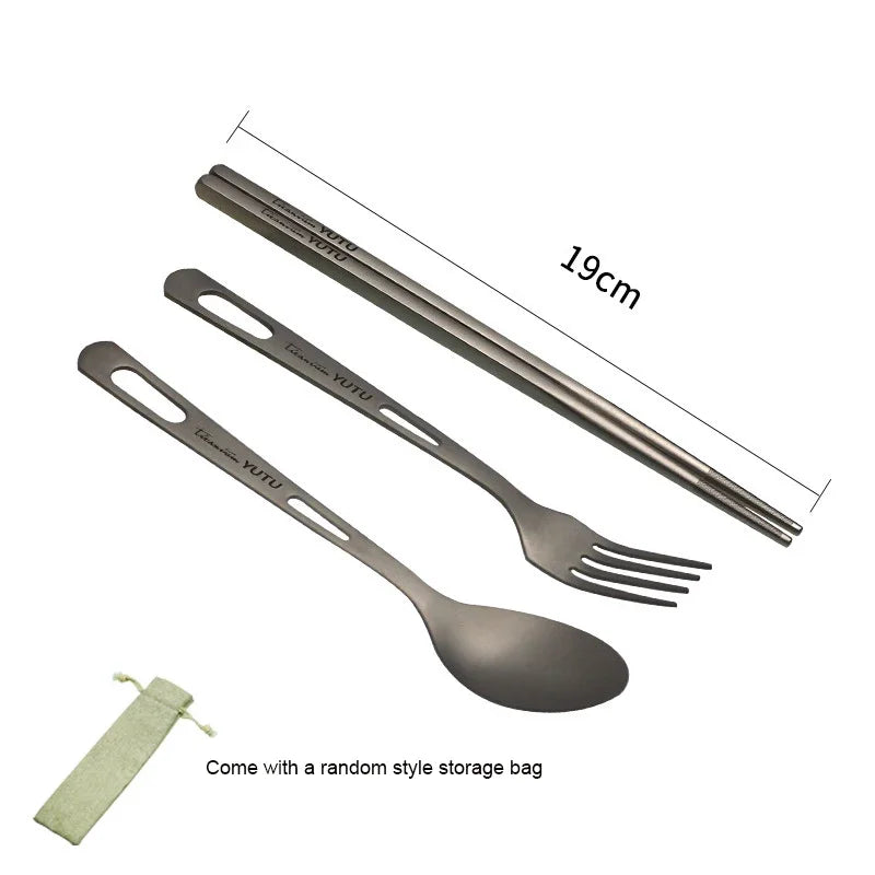 Juego de cubiertos de titanio puro – Juego portátil de cuchillo, tenedor, cuchara y palillos para acampar, hacer senderismo, comer al aire libre, pícnic y uso diario