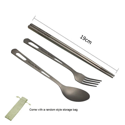 Juego de cubiertos de titanio puro – Juego portátil de cuchillo, tenedor, cuchara y palillos para acampar, hacer senderismo, comer al aire libre, pícnic y uso diario