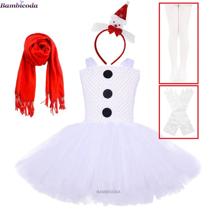 Girls Snowman Cosplay Costume – Fancy Tutu Dress for Stage Shows, Parties, Carnival & Halloween, Ages 3–10Y
