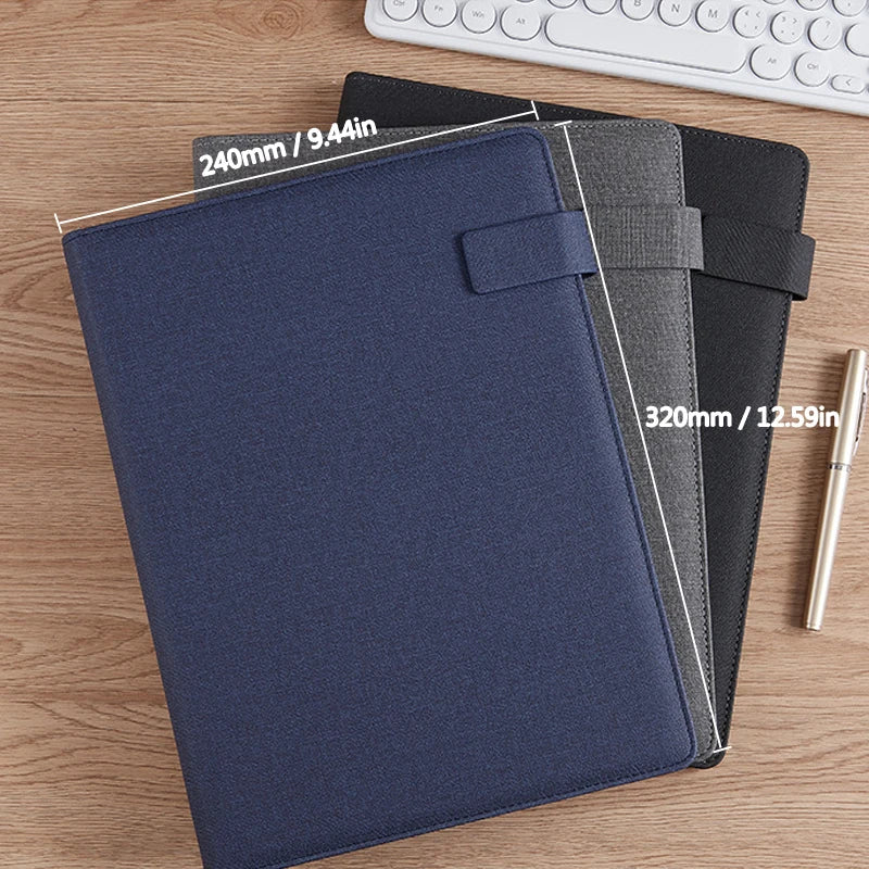 A4 PU Leather Padfolio Folder – Multifunction Document Holder & Business Portfolio Organizer for Men & Women