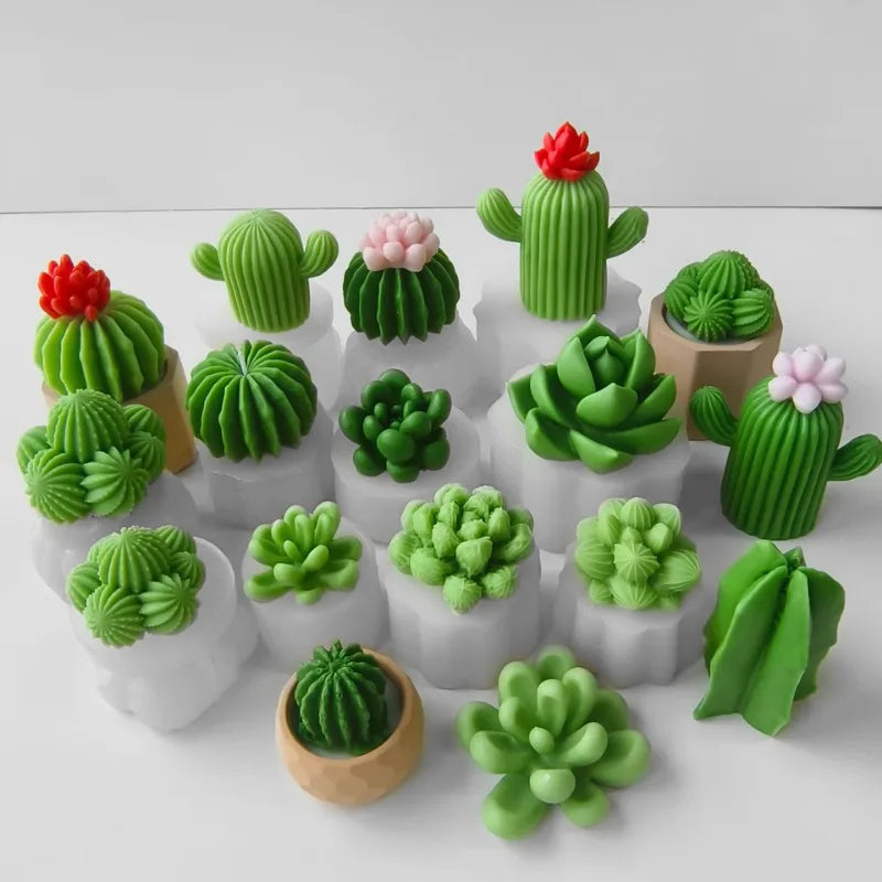 Molde de Silicona para Velas de Aromaterapia con Diseño de Cactus DIY – Molde de Plantas Suculentas para Velas Hechas a Mano de Cera de Soja, Manualidades de Resina, Adornos de Yeso y Proyectos DIY de Decoración del Hogar