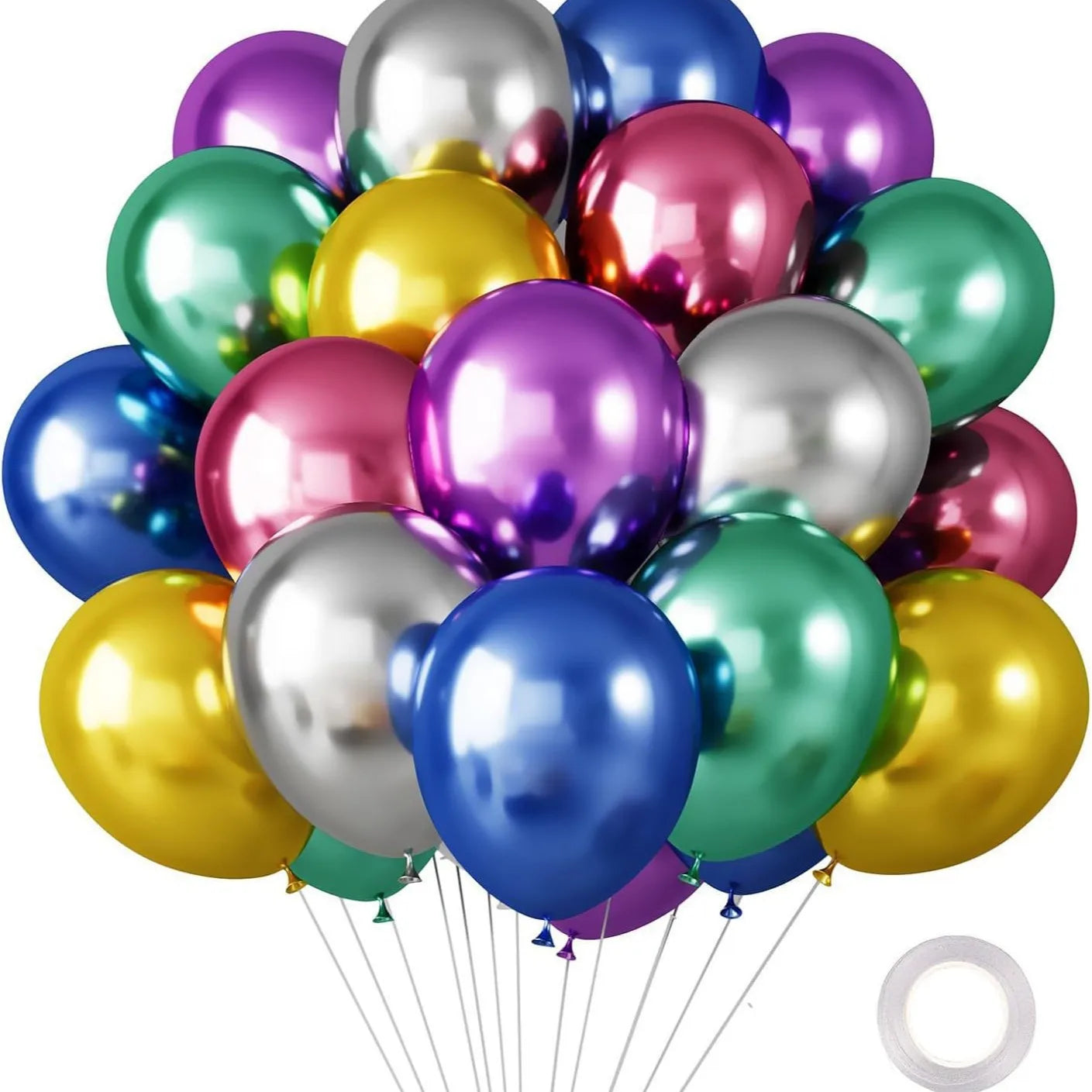 30 Globos de Látex Cromados – Globos de Helio Metálicos Blancos, Rosas y Azules para Decoración de Bodas, Cumpleaños, Baby Showers y Fiestas