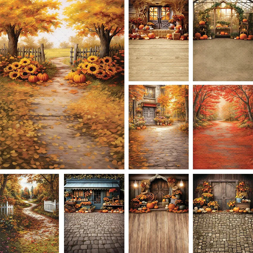 Mehofond Autumn Rustic Barn Photography Backdrop – Pumpkin Harvest Maple Leaf Background for Kids’ Birthday, Portraits, Photo Studio & Party Decor
