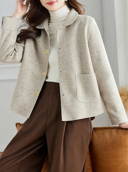 Women’s Classic Short Wool Coat – Solid Color Button-Up Jacket, Warm Autumn & Winter Fashion Outerwear