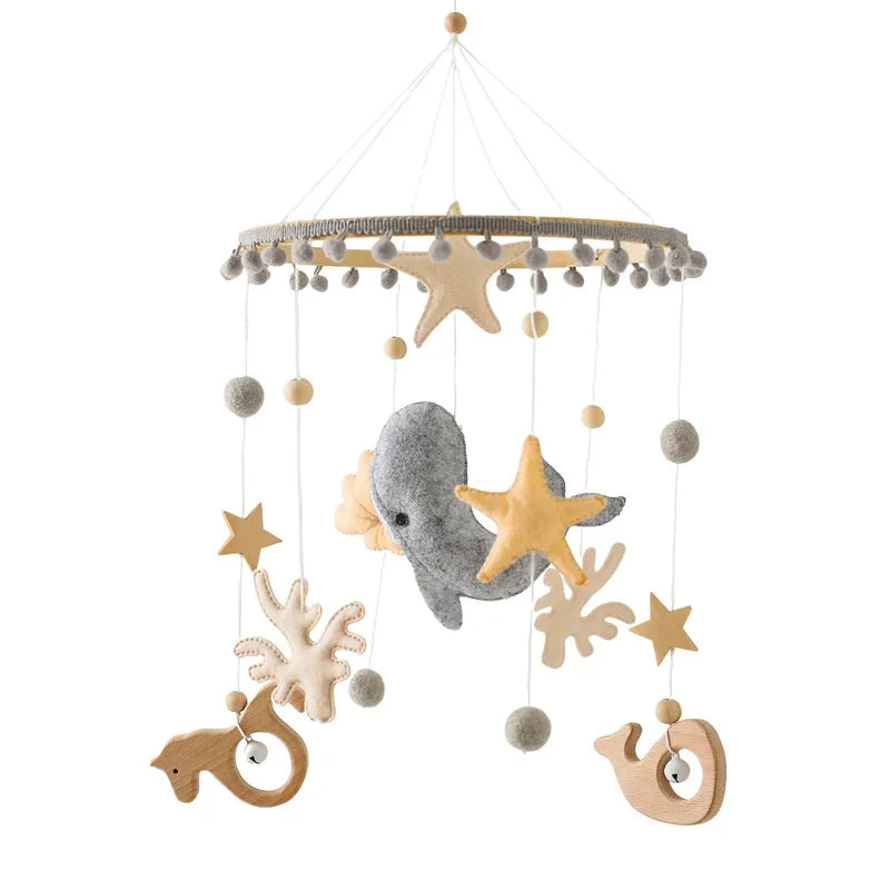 Baby Wooden Bed Bell Bracket – Newborn Crib Mobile Stand for 0-12 Months, Wooden Hanging Toy Holder with Crochet Bed Bell Rattle, Infant Nursery Decoration & Sensory Baby Toy Accessory