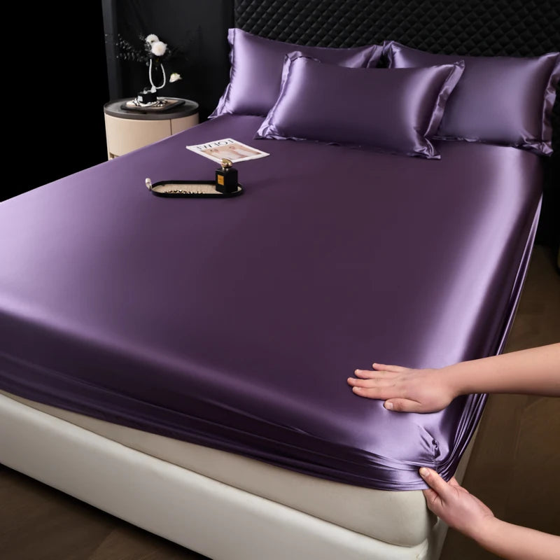 Rayon Satin Fitted Sheet – Soft Mattress Cover with Elastic Band for Single, Double, Queen & King Beds
