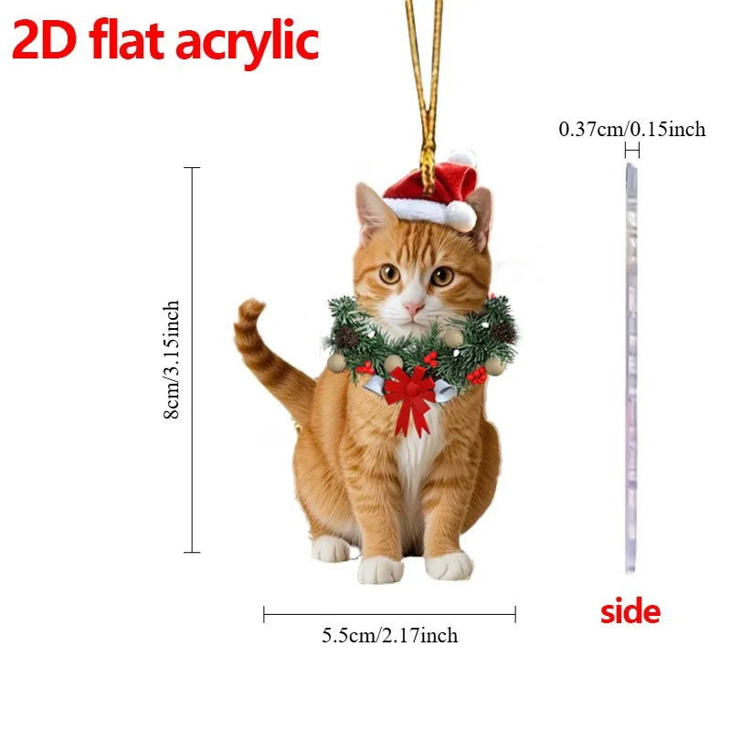 Cute Cat 2D Acrylic Christmas Pendant – Flat Hanging Ornament for Xmas Tree, Holiday Party & Festive Home Decor