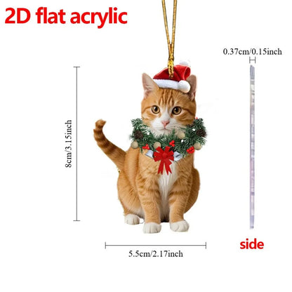 Cute Cat 2D Acrylic Christmas Pendant – Flat Hanging Ornament for Xmas Tree, Holiday Party & Festive Home Decor