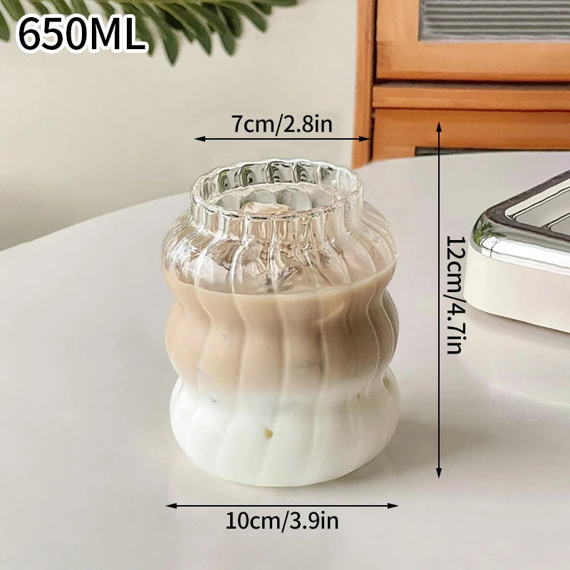 INS Style Transparent Striped Glass Cup, Creative Cold Coffee Mug, Iced Juice and Cocktail Drinking Glass, Elegant Water and Wine Cup, Modern Glass Drinkware