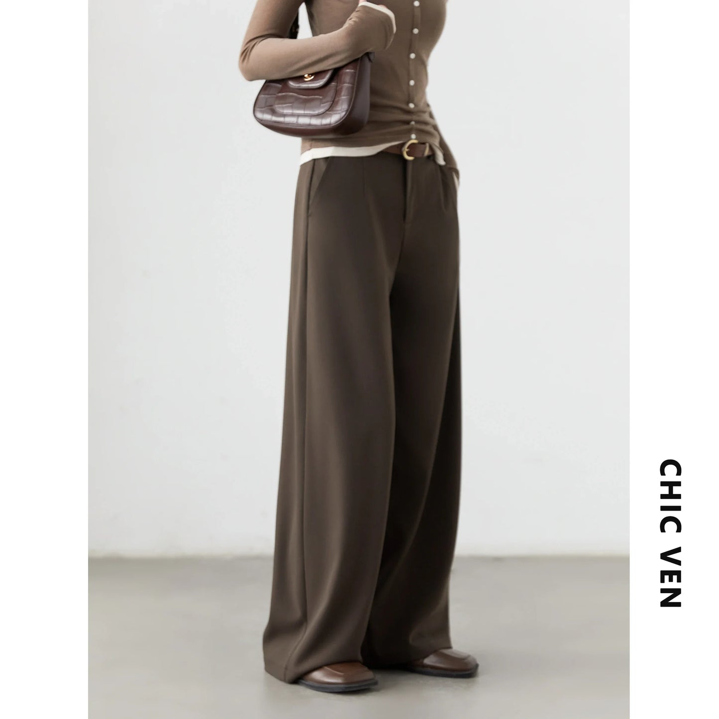 CHIC VEN Women's Solid Trousers – Casual Straight-Leg & Wide-Leg Suit Pants for Spring & Autumn