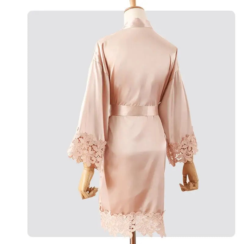 Women’s Summer Lace Kimono Robe – Bride & Bridesmaid Wedding Sleepwear Embroidered Bathrobe Night Dress
