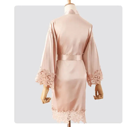 Women’s Summer Lace Kimono Robe – Bride & Bridesmaid Wedding Sleepwear Embroidered Bathrobe Night Dress