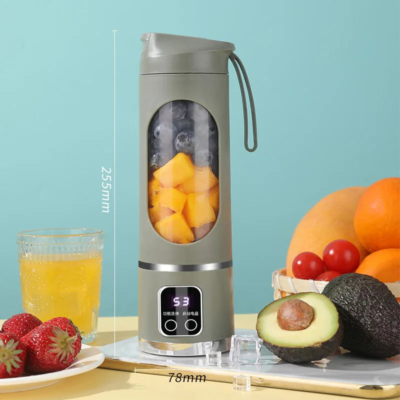 450ml Portable Blender – 10-Blade USB Rechargeable Fruit Juicer with 3-Speed Settings & Ice Crushing for Smoothies and Shakes