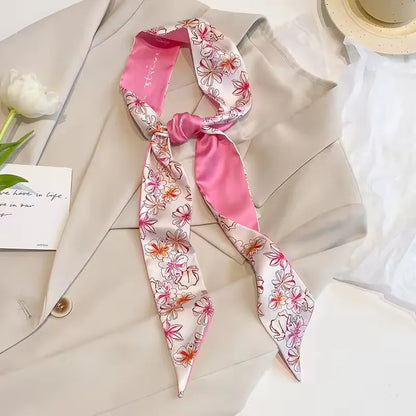 Khaki Nude Silk Scarf Hair Band – Vintage Satin Ribbon Bow Hair Accessory for Women | Elegant Fashion Hair Tie