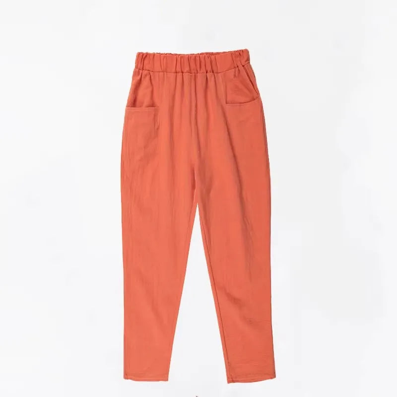 Women's Summer Cotton Harem Pants – Lightweight Loose High-Waist Cropped Trousers, Korean-Style Casual Plus Size Pants