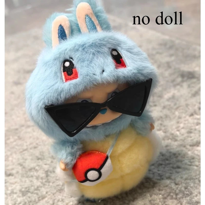 Kawaii Labubu Cartoon Plush Doll Clothes Set – Psyduck, Slowpoke & Charmander Outfit with Backpack, Fashion Mini Doll Accessories
