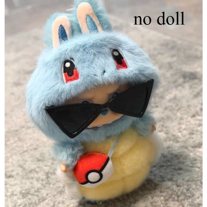 Kawaii Labubu Cartoon Plush Doll Clothes Set – Psyduck, Slowpoke & Charmander Outfit with Backpack, Fashion Mini Doll Accessories