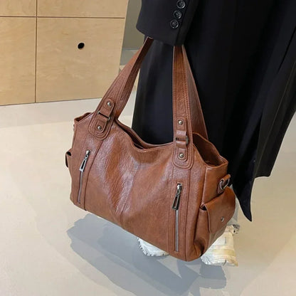 Women’s PU Leather Shoulder Bag – 2026 Fashion Handbag with Soft Interior Compartment, Contrast Color Design, Zipper Closure, Stylish Everyday Purse for Work, Travel & Casual Use