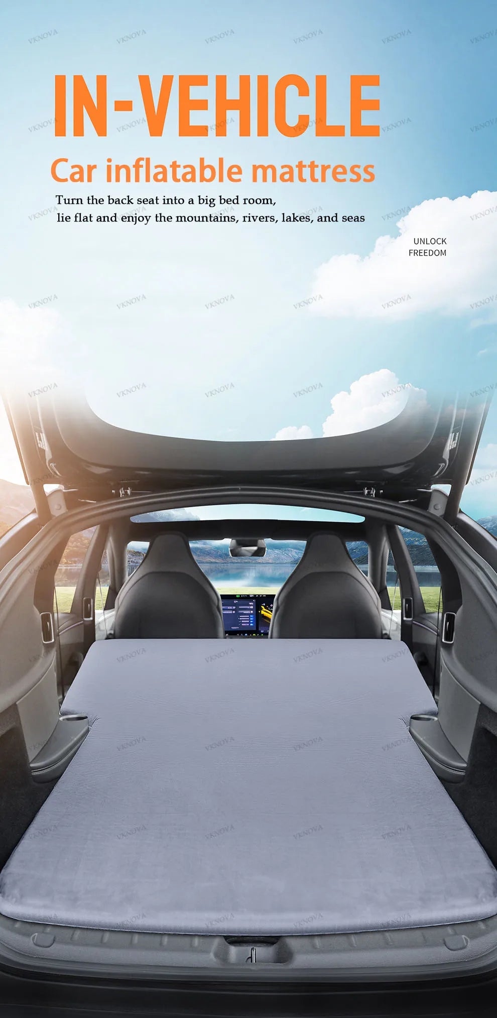 Matelas pneumatique gonflable pour Tesla Model 3 et Model Y (2017–2026) – Lit de voyage en daim pour le camping, les road trips et les aventures en plein air