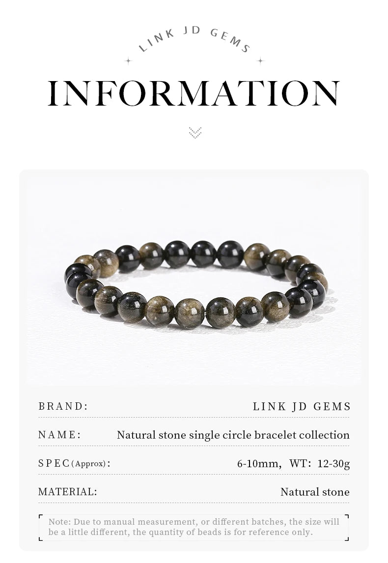 Natural Stone Beaded Bracelet – Obsidian, Fluorite, Quartz & Jasper Crystal Stretch Bracelet for Men & Women | Yoga Healing Jewelry