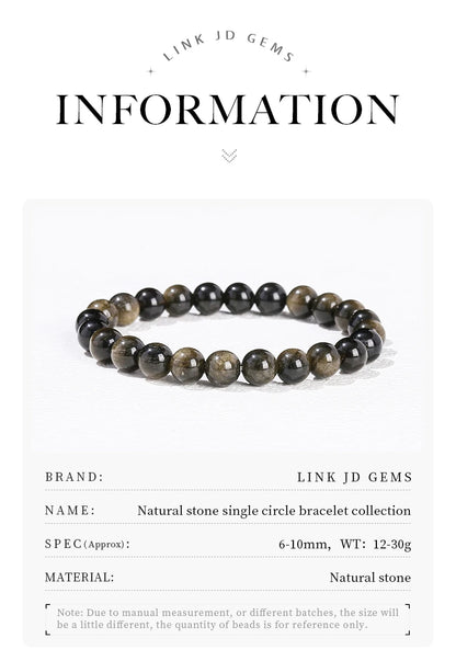 Natural Stone Beaded Bracelet – Obsidian, Fluorite, Quartz & Jasper Crystal Stretch Bracelet for Men & Women | Yoga Healing Jewelry