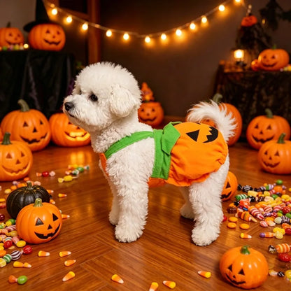 Halloween Pumpkin Pet Dress – Adjustable Washable Overall Costume for Small Dogs & Cats, Funny Scary Trick-or-Treat Outfit for Puppies
