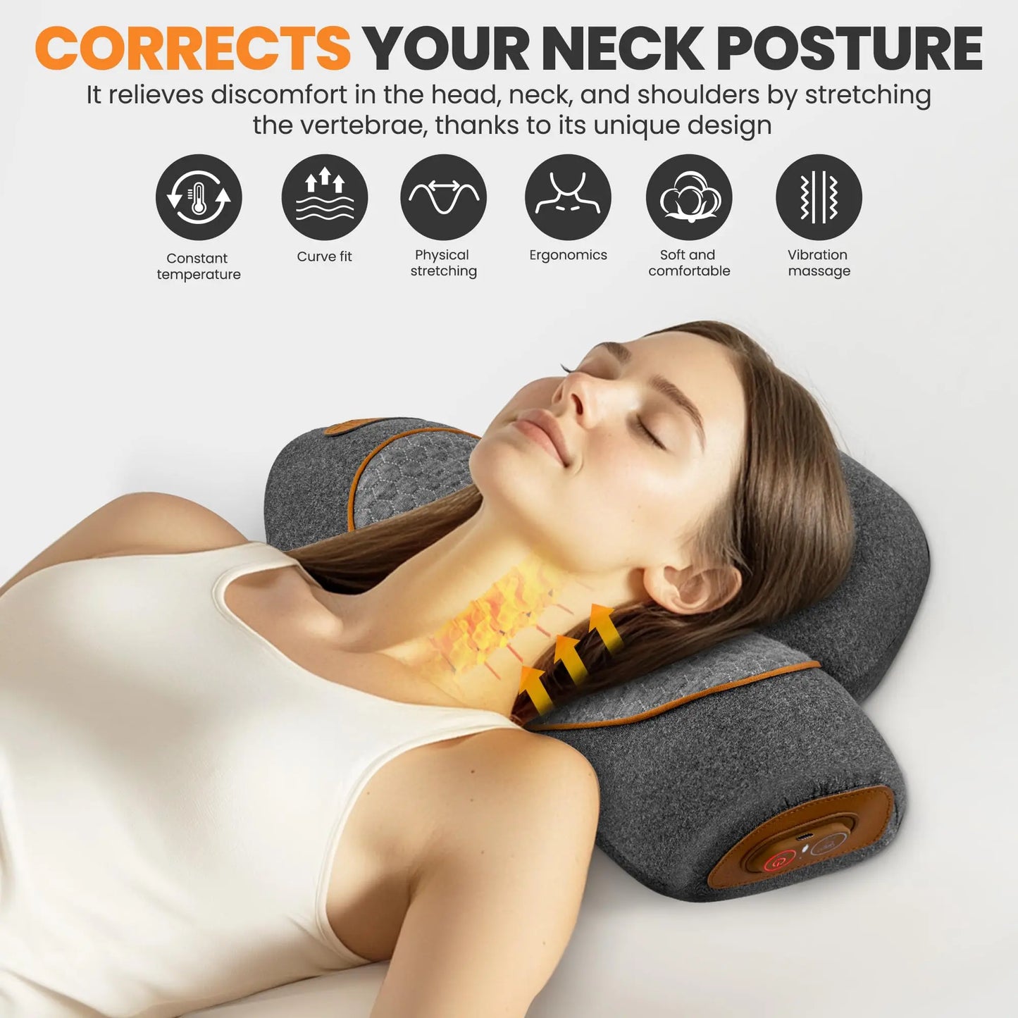 Almohada masajeadora para cuello – Almohada con calefacción y vibración para soporte cervical, cojín de masaje relajante para confort del cuello, apoyo para dormir y dispositivo de terapia en casa para aliviar el estrés