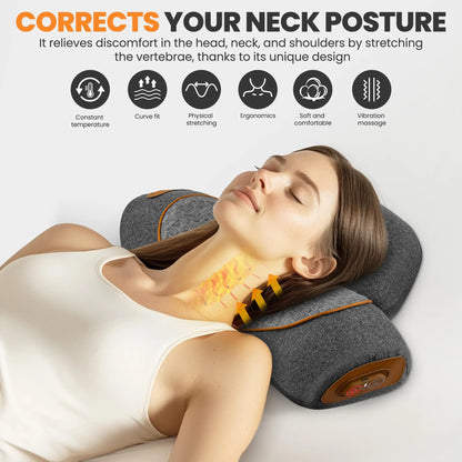 Almohada masajeadora para cuello – Almohada con calefacción y vibración para soporte cervical, cojín de masaje relajante para confort del cuello, apoyo para dormir y dispositivo de terapia en casa para aliviar el estrés