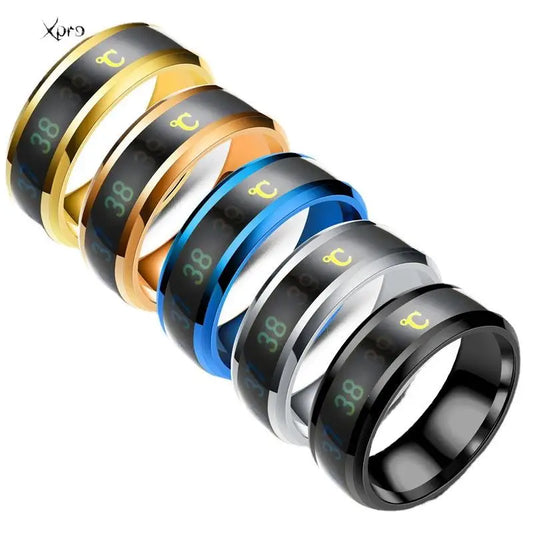 Smart Stainless Steel Couples Ring Mood Color Changing Waterproof Body Temperature Measuring Ring