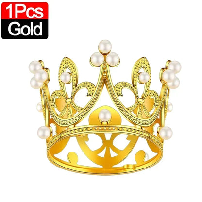 Mini Couronne de Gâteau – Décoration de Tiara de Perles Dorées et Argentées pour Mariages, Anniversaires et Fêtes Prénatales
