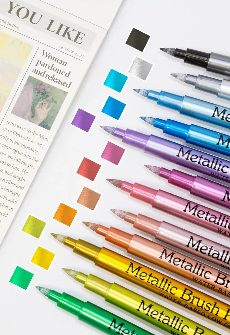 12 Colors Metallic Marker Pens – Shimmer Paint Markers for Black Paper, Glass, Rock Painting, DIY Crafts, Scrapbooking & Student Art Supplies