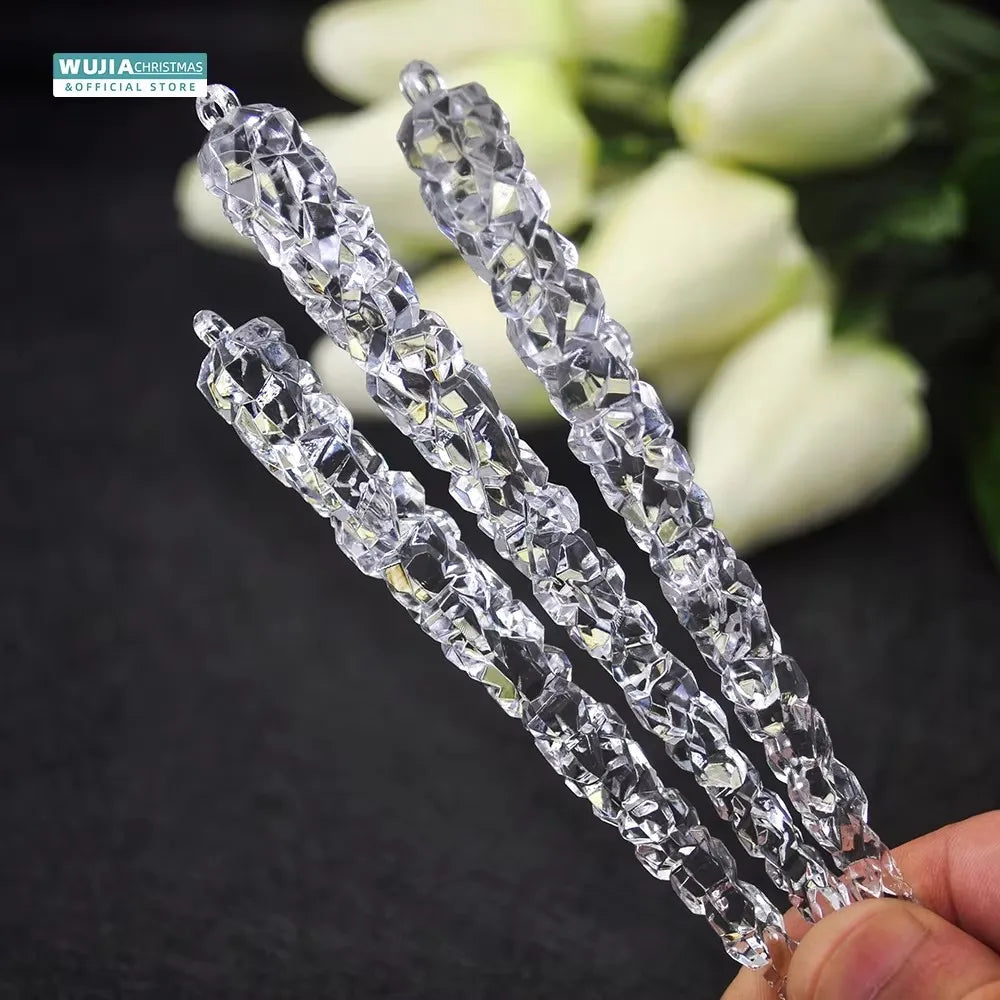 6PCS 15CM Acrylic Christmas Icicle Ornaments – Faux Ice Hanging Decorations for Winter Parties, New Year, Xmas Tree & Holiday Decor