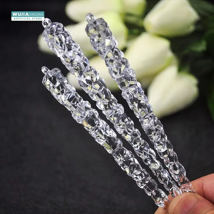 6PCS 15CM Acrylic Christmas Icicle Ornaments – Faux Ice Hanging Decorations for Winter Parties, New Year, Xmas Tree & Holiday Decor